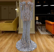 Load image into Gallery viewer, Beaded Evening Dress Handmade Pearls Crystals
