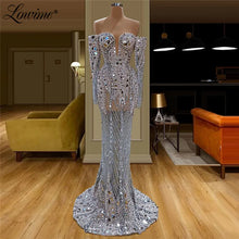 Load image into Gallery viewer, Illusion Full Beaded Evening Dress Handmade Pearls Crystals

