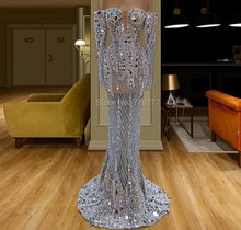 Load image into Gallery viewer, Illusion Full Beaded Evening Dress Handmade Pearls Crystals
