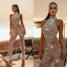 Load image into Gallery viewer, High Collar Crystal Sleeveless Jumpsuit Beaded
