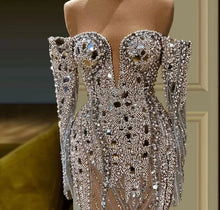 Cargar imagen en el visor de la galería, Illusion Full Beaded Evening Dress Handmade Pearls Crystals
