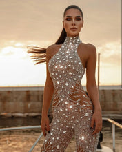 Load image into Gallery viewer, High Collar Crystal Sleeveless Jumpsuit Beaded
