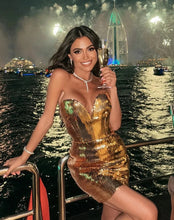 تحميل الصورة في معرض عارض ، Sexy Shiny Golden Sequins Strapless
