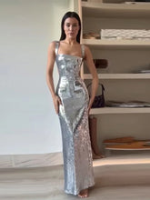 Load image into Gallery viewer, Sexy Sling Backless Silvery Maxi
