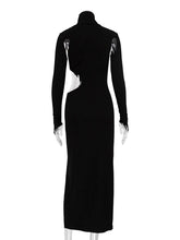 Cargar imagen en el visor de la galería, Bodycon Black Knit Dress Elegant
