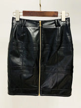 تحميل الصورة في معرض عارض ، Black PU Leather Jacket Skirt 2024
