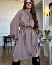 将图片加载到图库查看器，Loose Brown Satin Women Dress 2024
