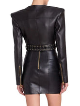 تحميل الصورة في معرض عارض ، Leather Short Jacket+Skirt Sexy 2-piece PU Set
