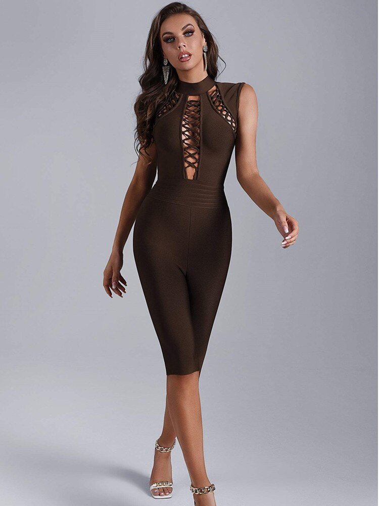 Hollow Out Sexy Jumpsuit Rayon Bandage