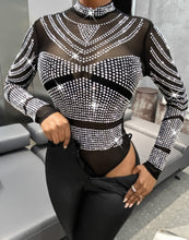 将图片加载到图库查看器，Sexy Glitter Shiny Rhinestone Bodycon Bodysuit
