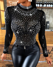 将图片加载到图库查看器，Sexy Glitter Shiny Rhinestone Bodycon Bodysuit
