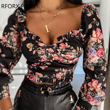 Load image into Gallery viewer, Long Sleeve Square Neck Floral Print Top Women  Plus Size
