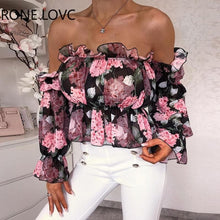 Load image into Gallery viewer, Women  Floral Print Off Shoulder Ruffles
