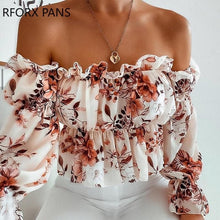 Load image into Gallery viewer, Women Lace Off Shoulder Floral Print Frill
