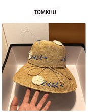Загрузить изображение в средство просмотра галереи, Соломенная шляпа женская летняя вышивка цветы
