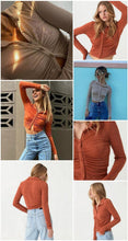 Load image into Gallery viewer, Long Sleeve Buttons Ruched T-Shirts - Jane&#39;s Island
