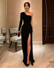 Load image into Gallery viewer, Black Satin One Shoulder Evening
